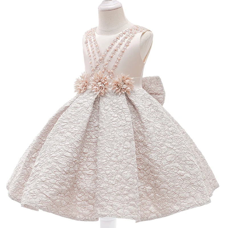 Kids Clothes Children Girls Princess Dress Beads Bow Baby Girls Christmas Party Dress Floral Ceremony Costume Ball Gown