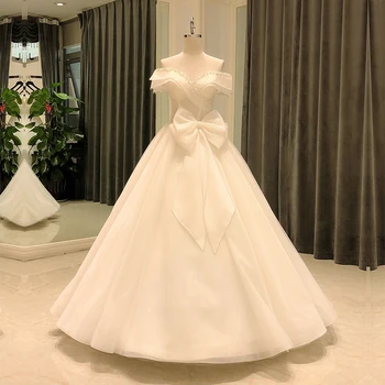 SL-6824 wedding dress 2021 elegant off shoulder short sleeve crystal bridal bow wedding gowns for bride dress woman 1