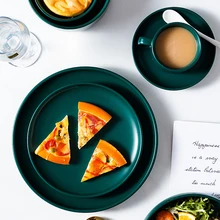 Heißer Verkauf Dark Green Abendessen Platte Gerichte Und Platten Sets посуда набор посуды посуда зайцы Abendessen Set Servies Canicas Billes(China)