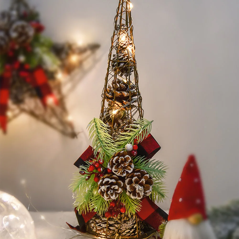 

Led Christmas With Light Iron Table Home Decoration Tree Battery Operated Wedding Festival Pine Cones Tower Outdoor Portable