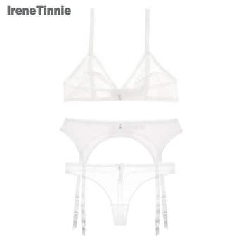 

Irene Tinnie Sexy Lingerie Set Mesh Lingerie Bra Garter Briefs Babydoll Cut-out Sleepwear Bra Set Transparent Bra Lenceria Mujer