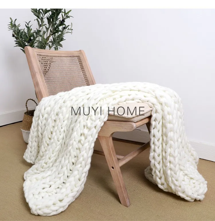Белый Boho домашний декор одеяло большие толстые пряжи трикотажные одеяла ручной работы негабаритных пледы одеяло ручной трикотажное покрывало