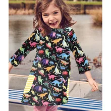 Весенне-осенние детские платья с длинными рукавами и принтом динозавра; повседневное хлопковое платье; милое платье для маленьких девочек; От 1 до 6 лет для девочек