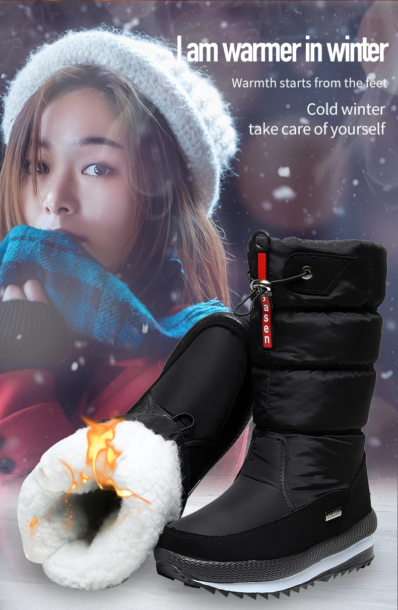 Women snow boots  platform winter boots thick plush waterproof non-slip boots  fashion women winter shoes  warm fur  botas mujer