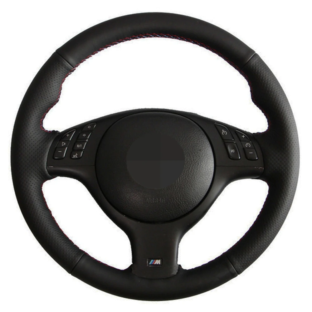 Black Car Steering Wheel Cover Hand stitched Genuine Leather For BMW E46 E39 330i 540i 525i 530i