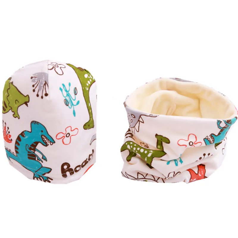 

New Cartoon Children Hat Scarf Set Baby Cap Girls Head Cover Autumn Winter Child Collar Kids Beanies Sets Cotton Baby Hat Scarf