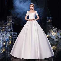 Vestido De Noiva 2023 Short Sleeve Classic Satin Lace Up Wedding Ball Gown Luxury Wedding Dresses Robe De Mariee
