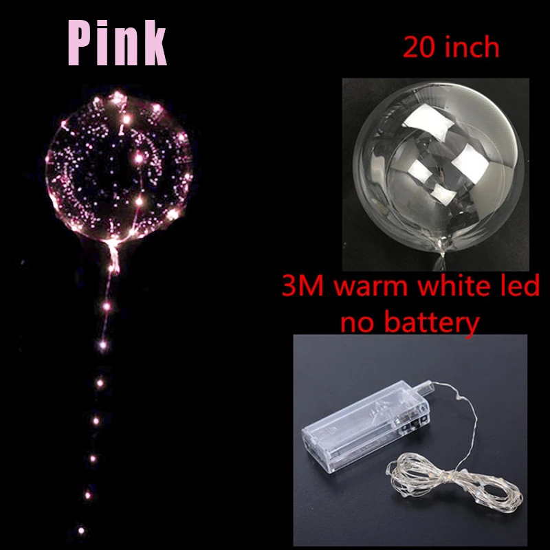 Pink Sets 5/10/20 Упаковка из 20 дюймов светящийся светодиодный воздушный шар прозрачные декоративные пузырьки День рождения Свадебный декор светодиодный шар Рождественский подарок - Цвет: Pink Sets