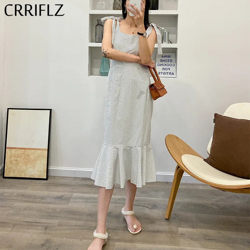 2020 новое летнее платье в горошек на бретельках женское Повседневное без рукавов