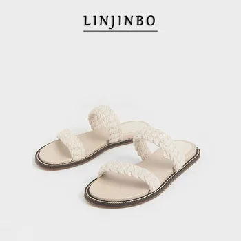 

Weave Strap Flat Slippers Women Open Toe Sandals Women 2020 Fashion New Casual Slip-on Beach Party Women Shoes