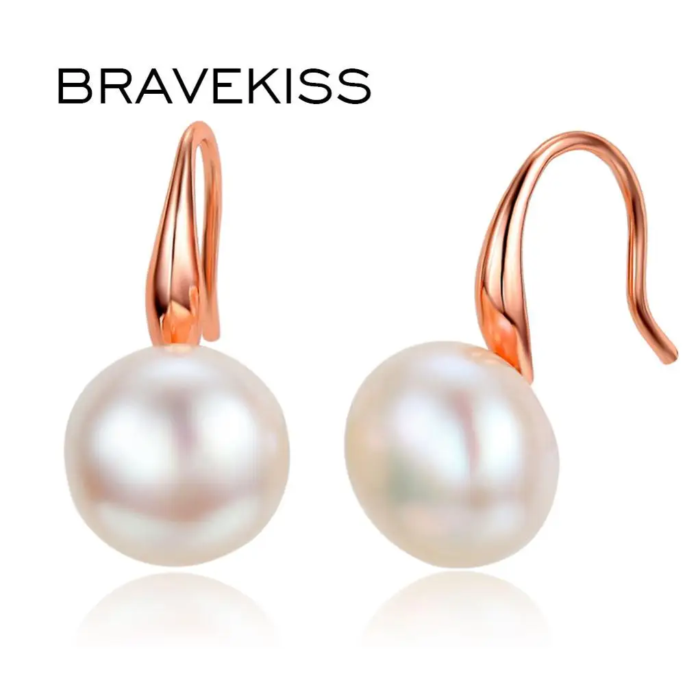 BRAVEKISS бренд натуральный пресноводный жемчуг розовый золотой обруч крючок серьги ювелирные изделия для женщин Элегантный двойной формы BUE0195A - Окраска металла: 18K Gold