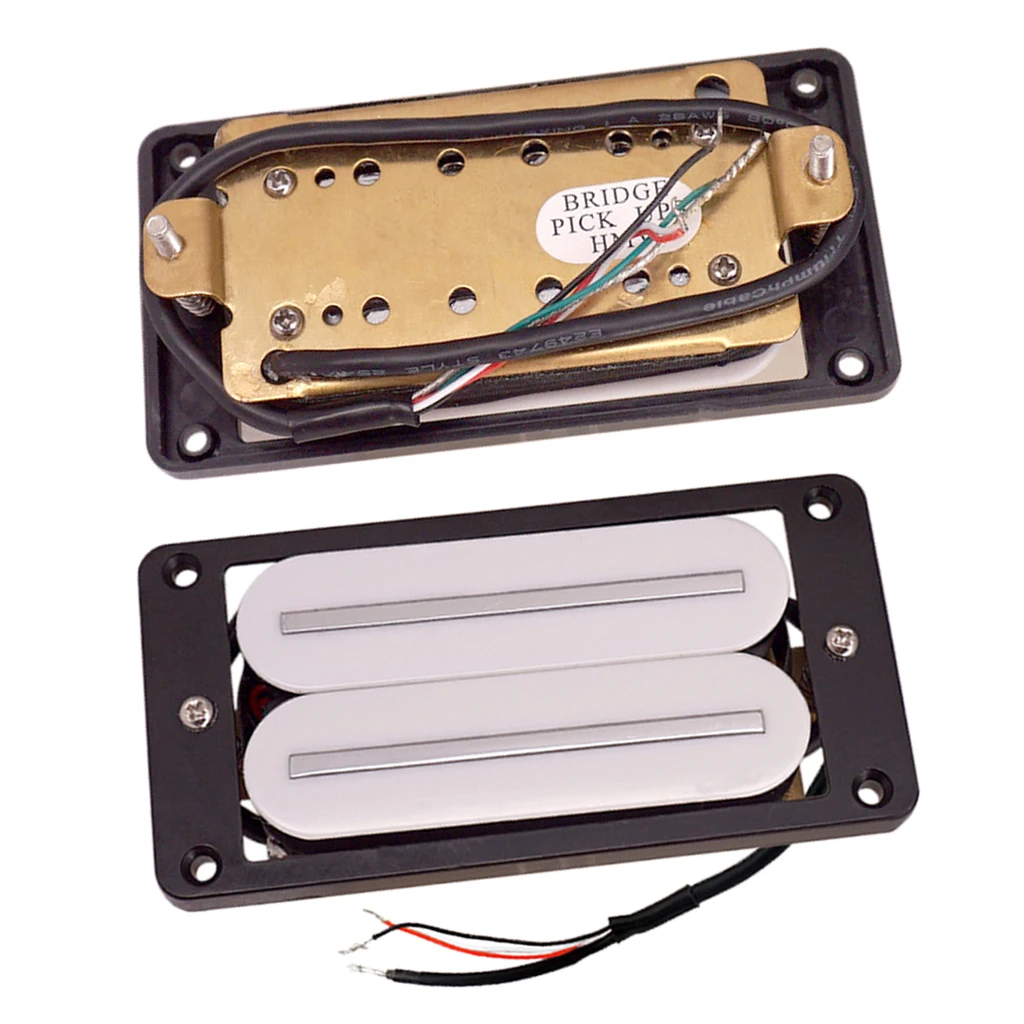 Pack of 2 Electric Guitar Dual Hot Rail Pickup Neck & Bridge White with Black Frame