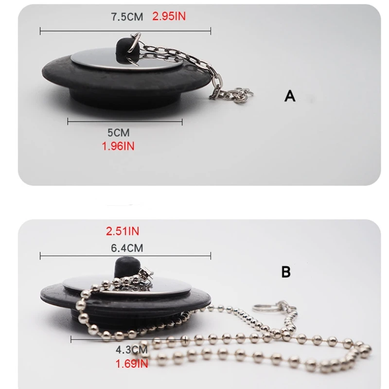 Q1JB Rubber Choke Bathtub Drain Stopper with Chain Bath Plug Drain Tub Stopper 1PC