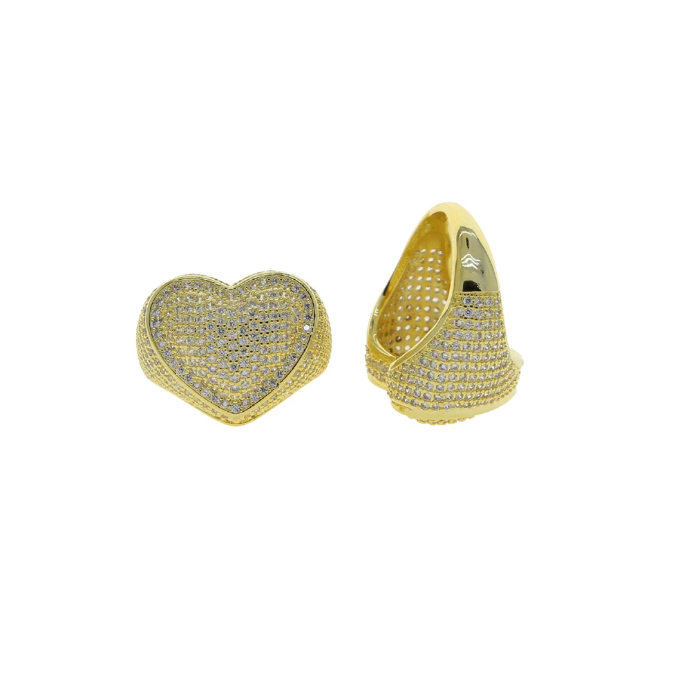 Micro Pave CZ Full Finger Ring For Women Big Heart Shaped Valentine's Gift Ice Out Bling Cocktail Rings wedding rings,finger rings,fashion rings,engagement rings,zircon rings,crystal rings,stainless steel rings,gold rings