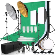 Photographie Photo Studio Softbox Kit d'éclairage avec 2.6x3M cadre de fond 3 pièces décors trépied support réflecteur conseil 4 parapluie(China)