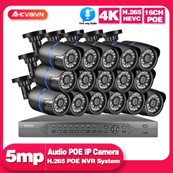 

4K 8CH 16CH NVR 5MP 8MP Two way Audio POE IP Camera 8/16pcs Outdoor Security Systems ONVIF H.265 CCTV NVR Kit With 1/2/3/4TB HDD