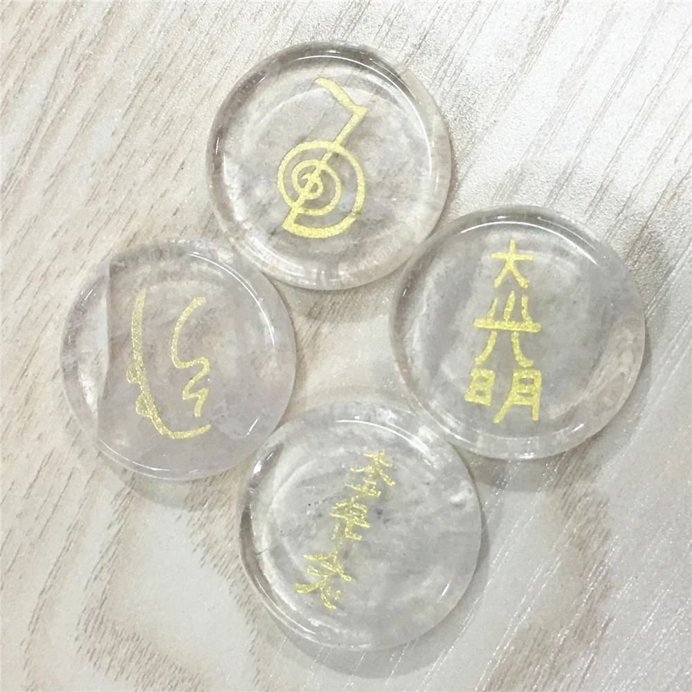 Clear Crystal 25x25 мм натуральные камни гравированные Usui рейки балансировка символов Чакра Исцеление пальмовые розы кварц черный Агаты Лазурит кристалл - Окраска металла: Clear Crystal