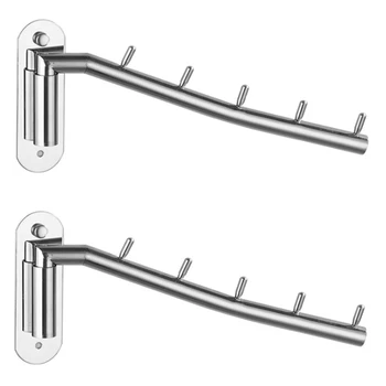 

Clothes Hanger Hook Wall Mount Swing Arm Stainless Steel Coat Clothing Drying Holder Rack Hanger, 2PCS