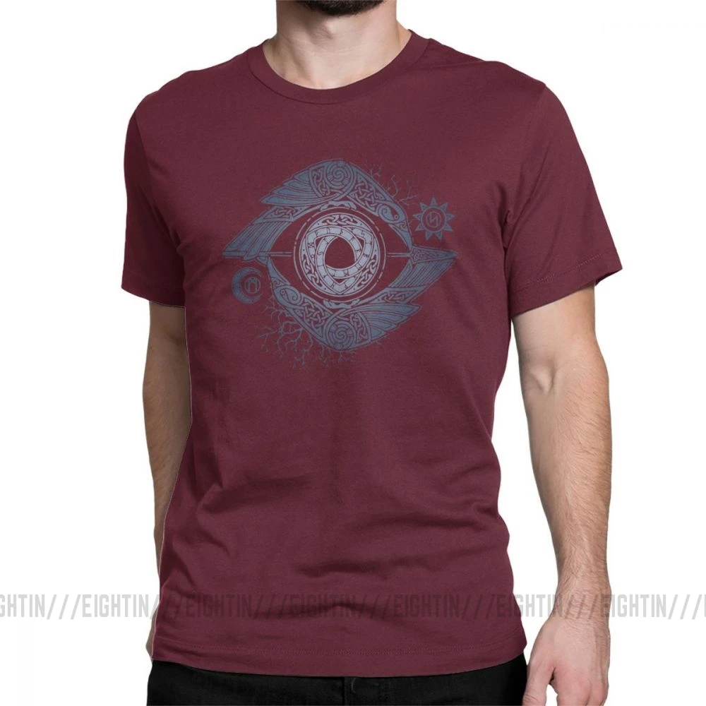 Viking футболка Odin's Eye Valhalla футболки для мужчин короткий рукав Funky Tees O образным вырезом хлопковая одежда размера плюс - Цвет: Burgundy