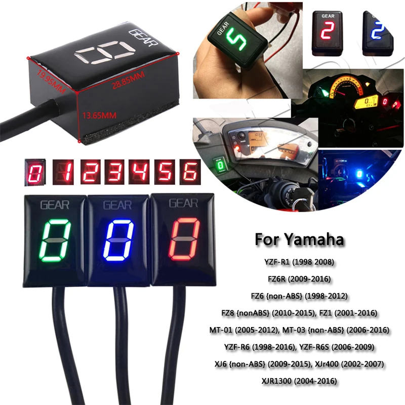 Green Cuque Speed Gear Indicator Motorcycle LED Digital Shift Light Speed Display for Yamaha FJR1300 FZ-16 FZ-S FZ400 FZ6 FZ6R XJ6 XJR400 XJR1300 YS250 YZF-R1 FZ8 FZ1 FZH150 FZN150 