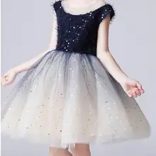 Свитер с блестками, платья для девочек, блестящие газовые Платья с цветочным узором для девочек, вечерние платья на свадьбу, одежда для малышей, От 3 до 12 лет, E92459