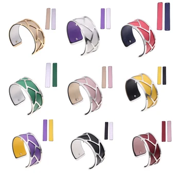 

25mm Braid Cuff Bracelet Silver Color Finish Reversible Leather Manchette Interchangeable Bracelet Bijoux Jewelry for Women