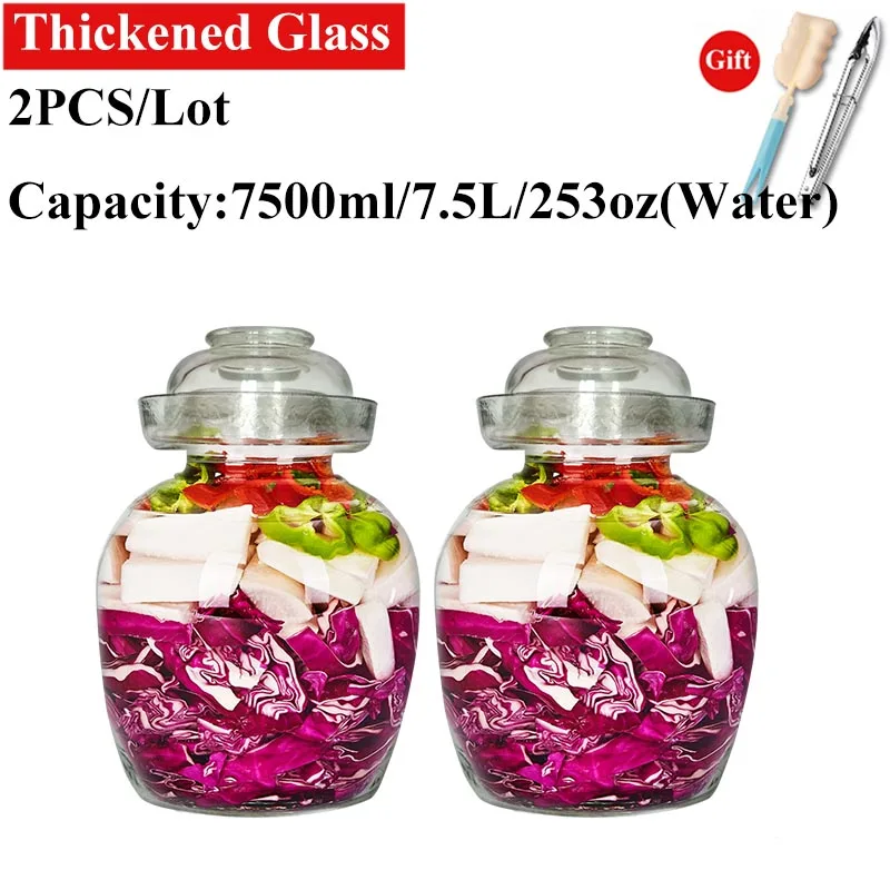 Креативные сгущенные прозрачные стеклянные банки для солений, ночной маринованный овощ, контейнер, бутылка для маринования, капуста - Цвет: Thicken (L) (2PCS)