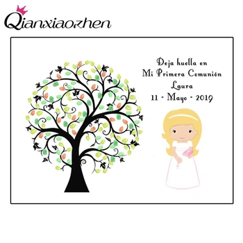 

Qianxiaozhen Personalized Canvas Fingerprint Tree Signature DIY Guest Book For Girls First Holy Communion Souvenir Decorations