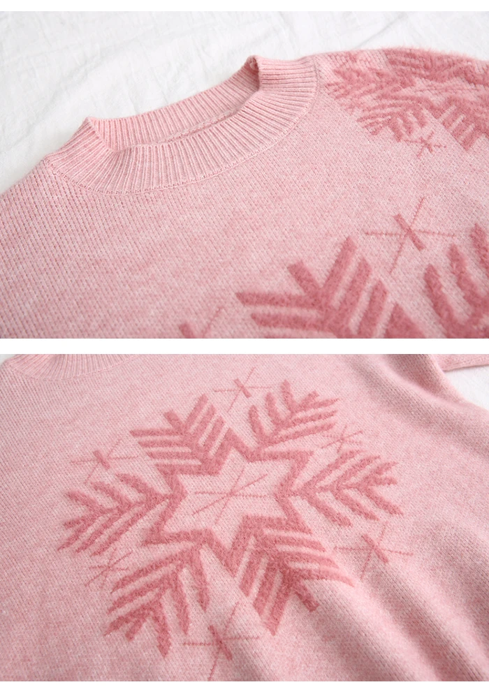 Surmiitro Snowflake Knitted Sweater Women For Autumn Winter Ladies Korean Long Sleeve Jumper Female Pink Blue Pullover