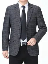 

England Style Men Elegant Plaid Blazers Grey Brown Checked Pattern Suit Jackets Male Classical Smart Casual Outfits Garment 2022