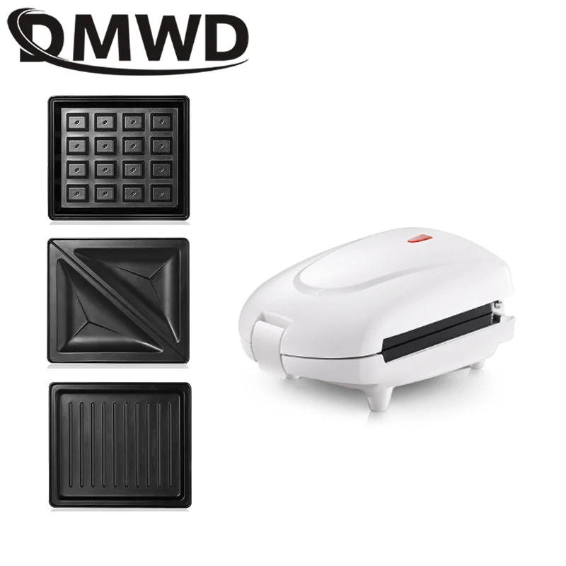 White 3 trays DMWD мини Бутербродница электрическая вафельница машина Panini печь для выпечки торта Хлеб Маффин тостер для завтрака 3 дополнительные пластины ЕС - Цвет: White 3 trays