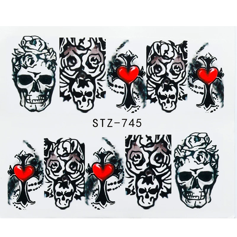 1 лист наклейки для ногтей сексуальный череп кость переводные пленка украшение