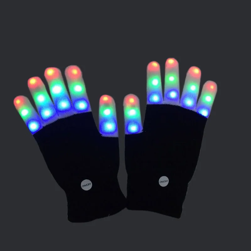 Christmas LED Flashing Gloves Winter Novelty Party Glow Party Supplies Glowing Gloves 7 Mode Light Up