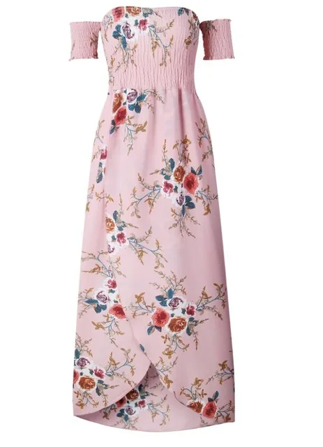 Шифоновое длинное платье для женщин с открытыми плечами макси платья vestidos сексуальное Белое летнее пляжное платье с разрезом в стиле бохо - Цвет: Розовый