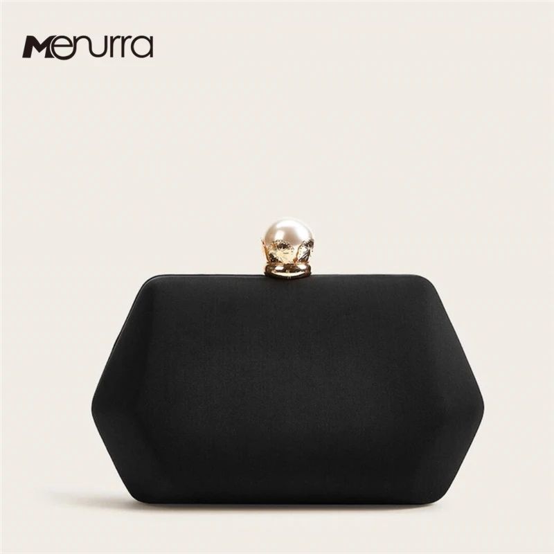 Pearl Irregular Evening Chain Bag Satin Silk Hard Case Box Clutch Bridal Purse Handbag Shoulder Bag Wedding Prom Party