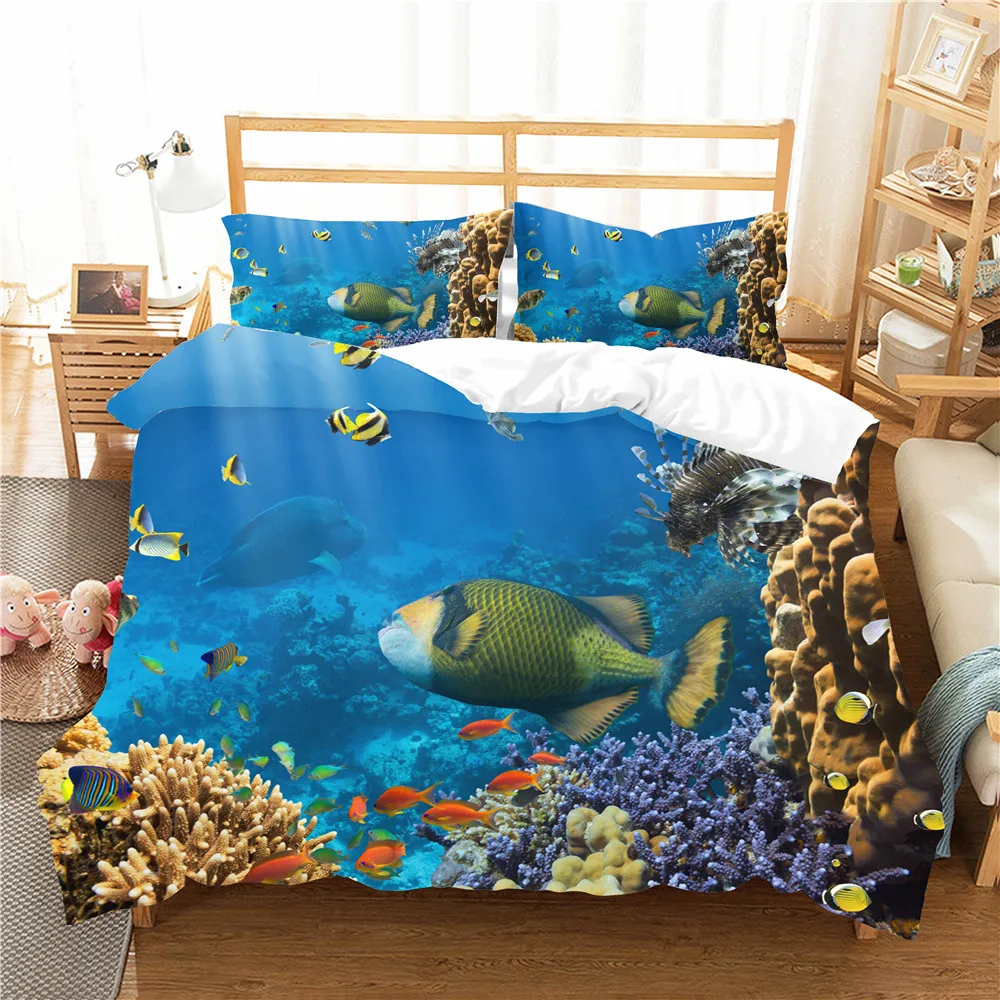 Комплект постельного белья fish из 2/3 предметов голубое постельное белье с