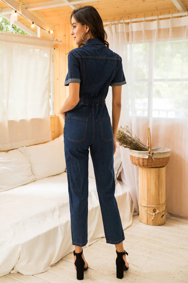 Zipper sexy denim jumpsuit long women romper bodycon summer jeans overalls Casual fashion off shoulder party club wear