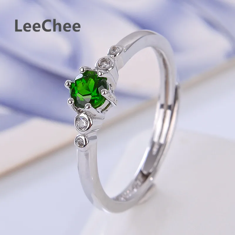Кольцо LeeChee 100% натуральный хром из диопсида для девочек светло-роскошное чистый