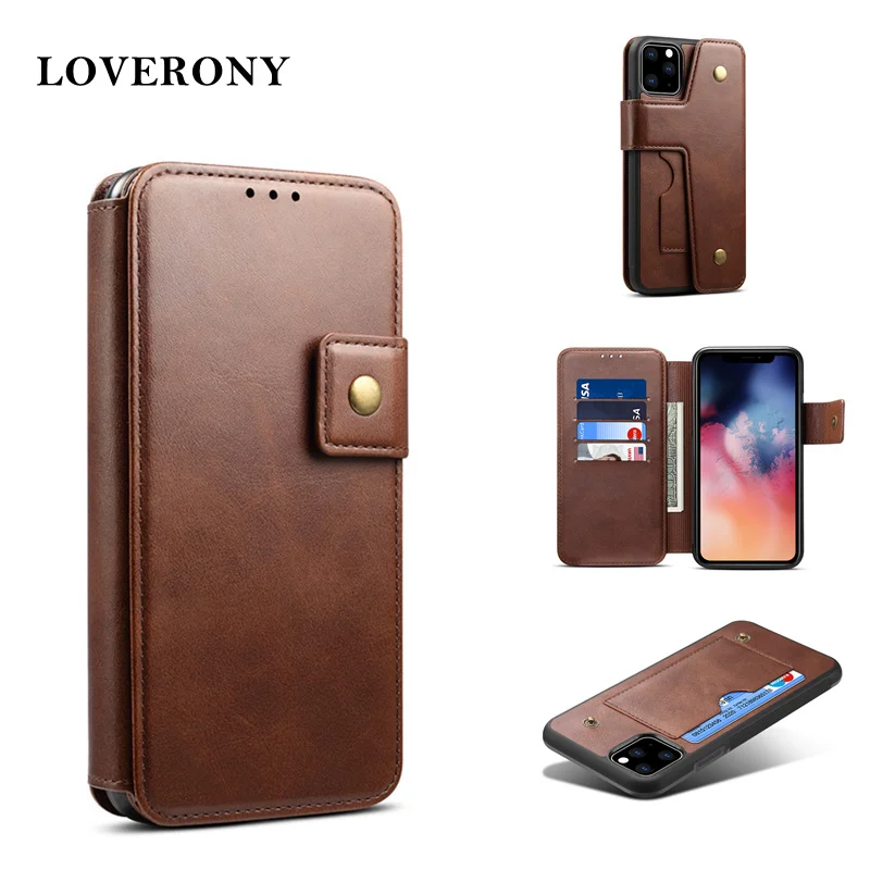 LOVERONY роскошный флип чехол из натуральной кожи для iPhone 11 Pro MAX X 7 8 Plus 2 в 1 защитный