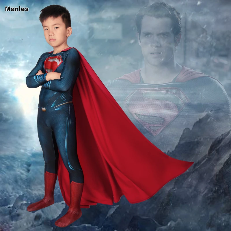 Superman Clark Kent Cosplay Costume Man Of Steel Superhero Halloween Cloak Jumpsuit Spandex Avenger