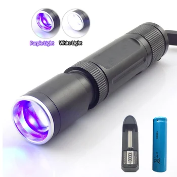 

Zoomable Flashlight With 2 LED Purple White UV Light Ultra Violet Flashlight Black Light Ultraviolet Torch Lamp Money Detection