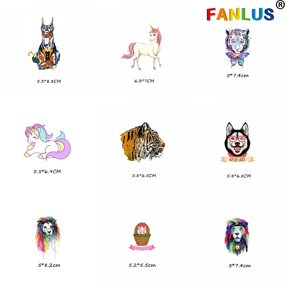 

Applications Heat Transfer Fusible Clothing Stickers DIY Tops PVC Cute Colorful Lion Dog Owl Tiger Animals Patches Clothing