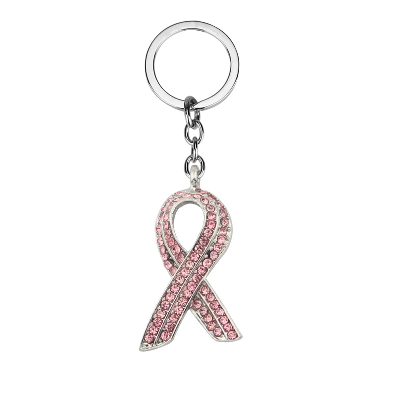 

Free Shipping Breast Cancer Awareness Pink Ribbon Rhinestone keychain for World AIDS