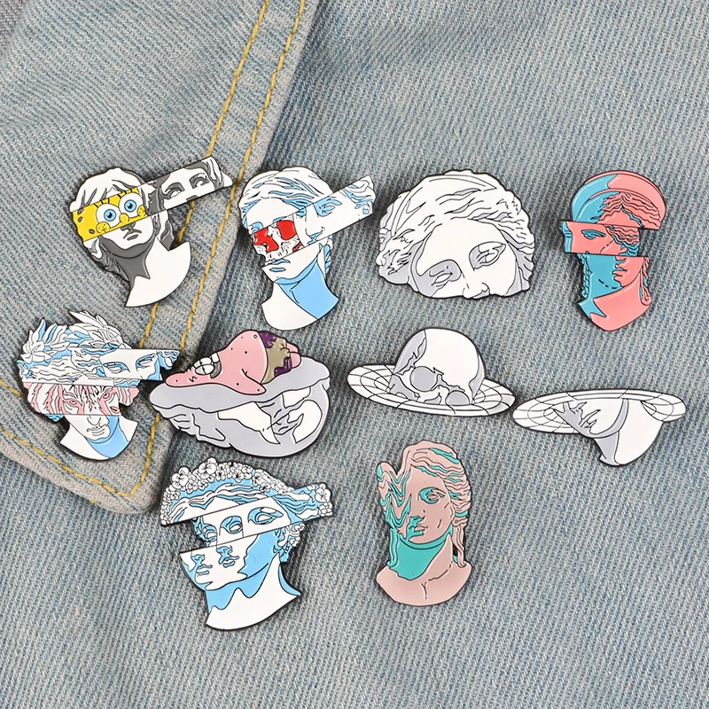 

10 Pin Split Sculpture Brooches for Women Artwork SpongeBob Cowboy Patrick Star Jewelry Enamel Pin Badges Bag Accessories