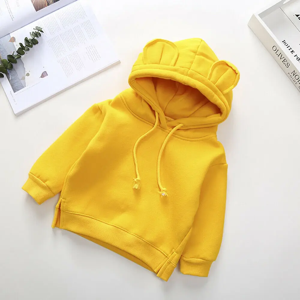 1-5Y Toddler Kid Baby Girl Long Sleeve Solid Hooded Coats Autumn Warm Outerwear Children Cartton Long Ear Clothes - Color: Yellow