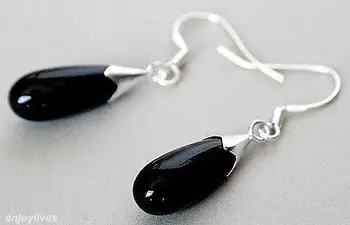 

Free shipping Black Onyx Drop Dangle 925 Sterling Silver Hook Earrings