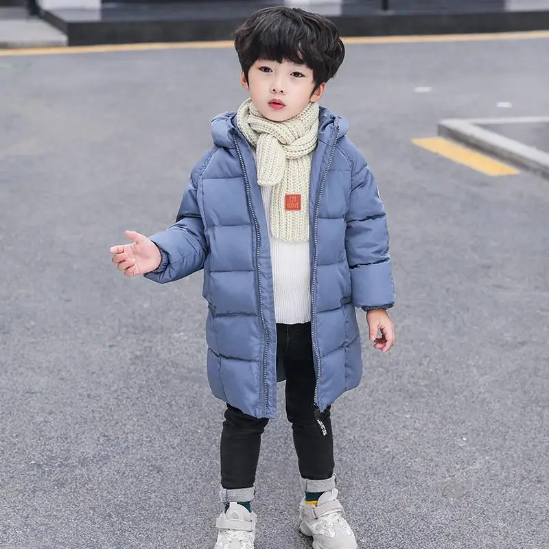 Детское пуховое пальто Длинная хлопковая верхняя одежда для мальчиков и девочек, детская хлопковая пуховая парка - Цвет: Синий