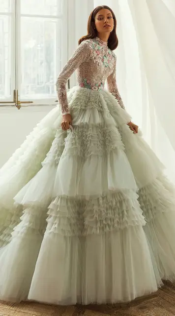 Sage Green Layered Tulle Dress Extra 