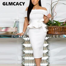Женское платье с открытыми плечами, с баской, сексуальное, облегающее, с разрезом, платье миди, элегантное, OL, рабочая одежда, официальное, вечернее, для вечеринки, Vestidos