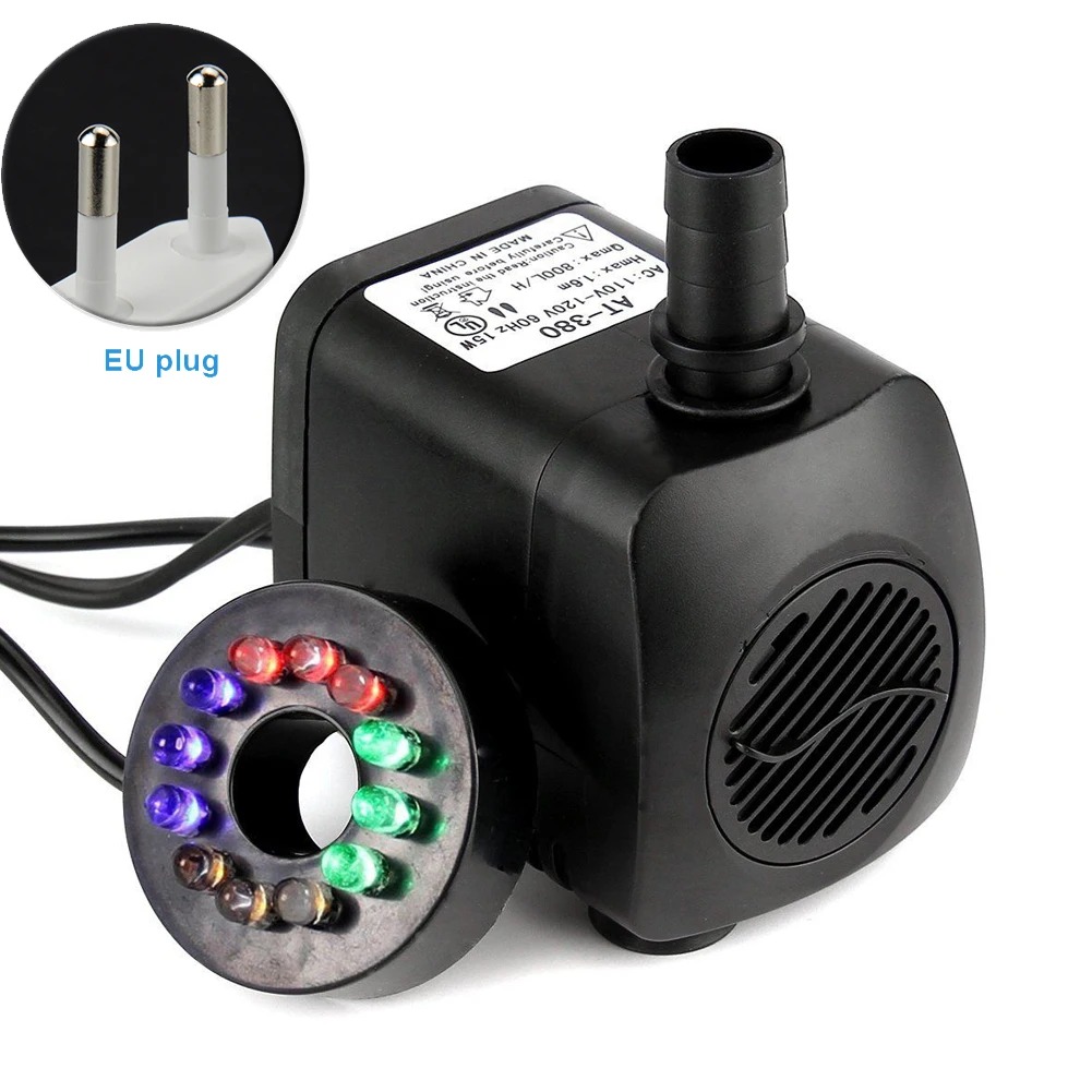 Low Noise Electric Portable Fountain With 12 LED Light Durable Home Garden Fish Tank Pool Submersible Water Pump | Обустройство дома